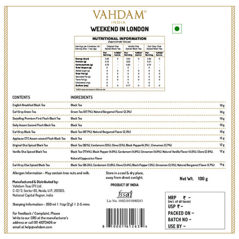 Vahdam Tea Weekend In London Gift Set 9 Teas